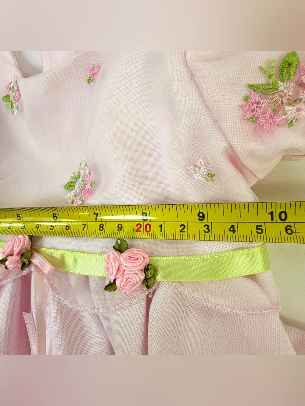 Rare Editions Baby Girls Pink Floral Embroidered Dress Set 18M Puff Sleeve